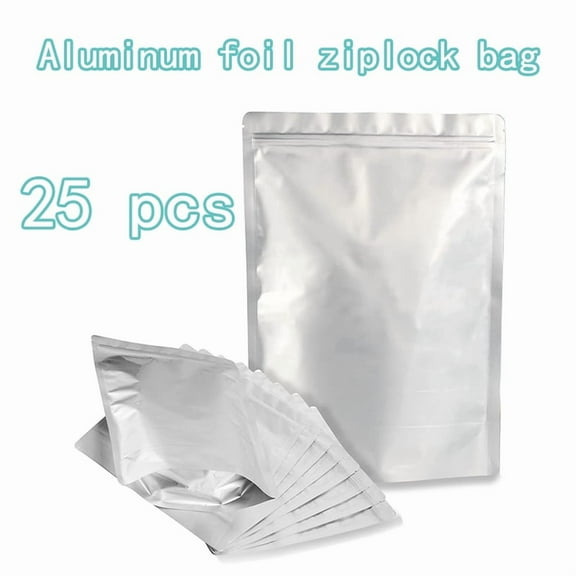 7x10 Inch Aluminum Foil Stand Up Food Bags with Resealable Locking Zipper, Heat Sealable Packaging Bags for Jewelry, Screws, Food Storage 25/50 Pack