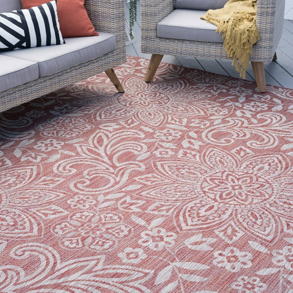 7x10 Water Resistant, Large Indoor Outdoor Rugs for Patios, Front Door Entry, Entryway, Deck, Porch, Balcony | Outside Area Rug for Patio | Terra, Floral | Size: 6'7'' x 9'6''