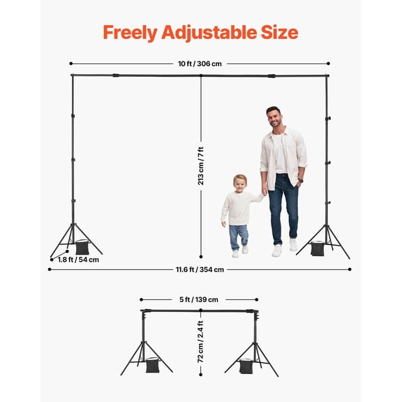 7x10 ft Background Stand with Crossbar & Sandbags - Durable Studio Equipment for Photographers