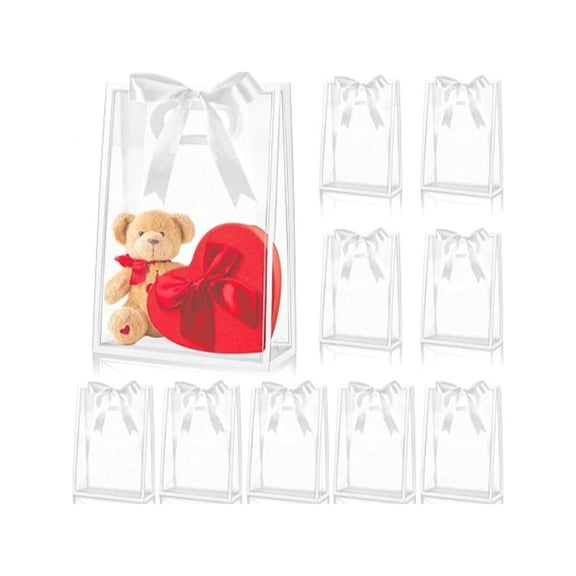 7x10x3 15 Inch Reusable PP Plastic Gift Bags With Punched Handles Ribbon Decor Suitable For Autumn Weddings Bridal Showers Birthdays Baby Christenings Small Businesses