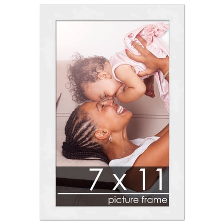 7x11 White Wood Picture Frame - UV Acrylic, Foam Board Backing, Hanging Hardware