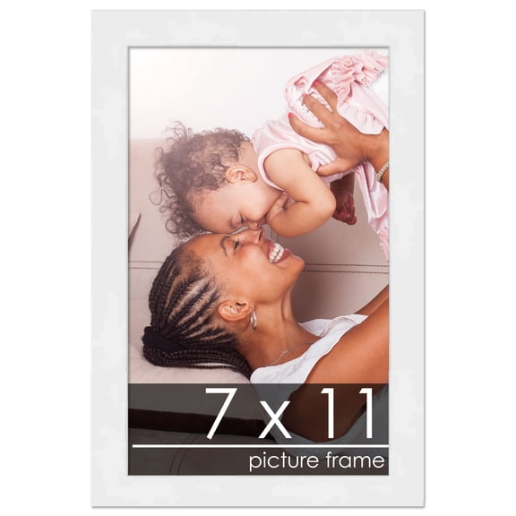 7x11 White Wood Picture Frame - UV Acrylic, Foam Board Backing, Hanging Hardware