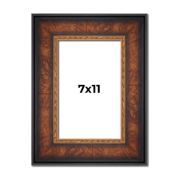 7x11 Frame Brown Walnut Gold Ornate Trim Solid Wood Plein Air Picture Frame | 3 Inch Moulding Width