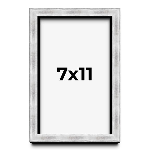 7x11 Frame Brushed Silver Solid Wood Picture Frame | 0.75 Inch Moulding Width | Rabbet Depth 0.75