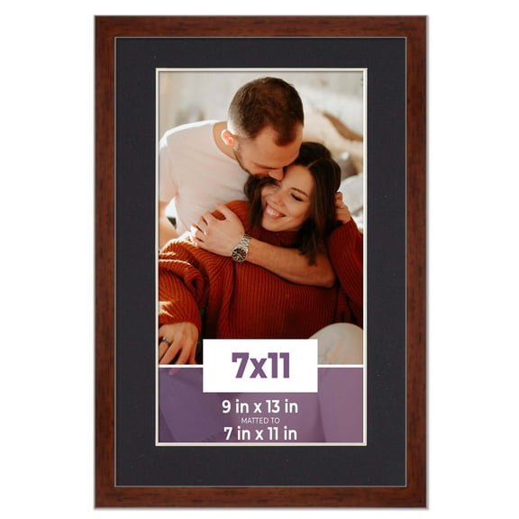 7x11 Frame Walnut With Black Picture Mat For 7x11 Photo - Walnut 9x13 Frame To Display Print or