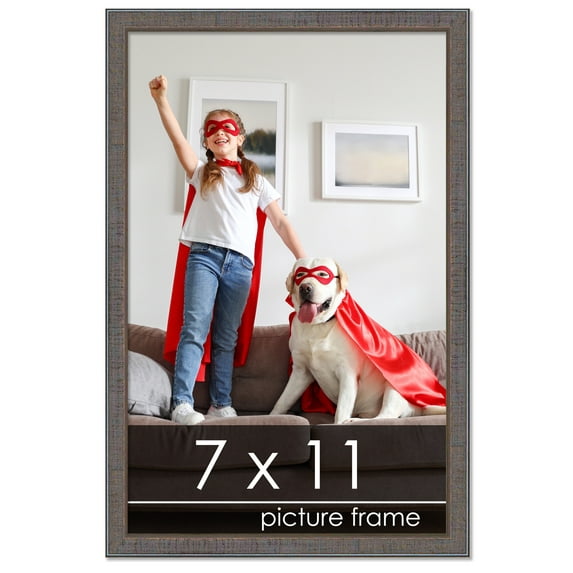 7x11 Textured Grey Picture Frame - UV Acrylic, Foam Board Backing, Hanging Hardware