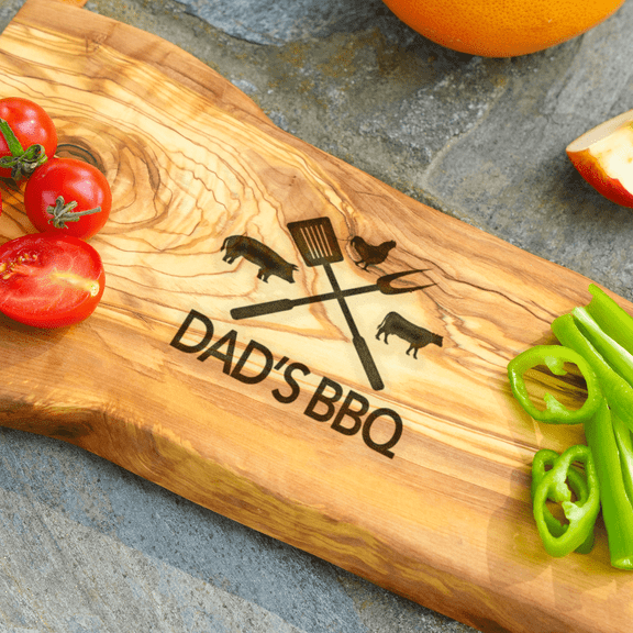 7x12 Personalized Olive Wood Cutting Board, Custom Engraved Charcuterie Board, Rustic Live Edge Serving Board