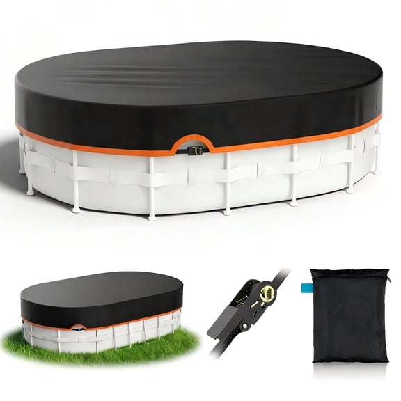 Seralis 7x13ft Oval Above Ground Pool Cover Waterproof Dustproof with Winch and Cable Orange