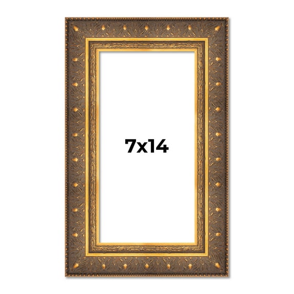 7x14 Frame Vintage Gold Solid Wood Picture Frame | 2.5 Inch Moulding Width | Ornate Bronze Museo