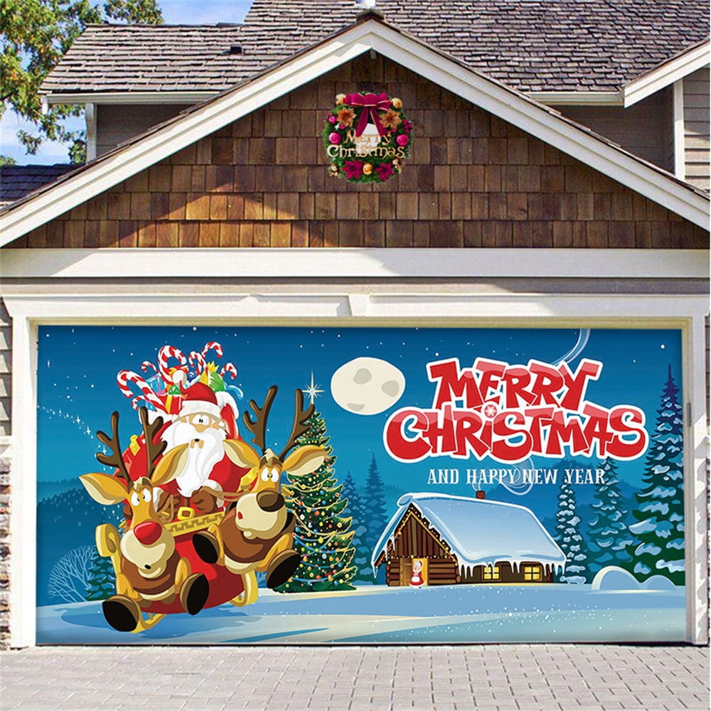 7x16 FT Merry Christmas Holiday Banner Garage Door Cover Murals Winter