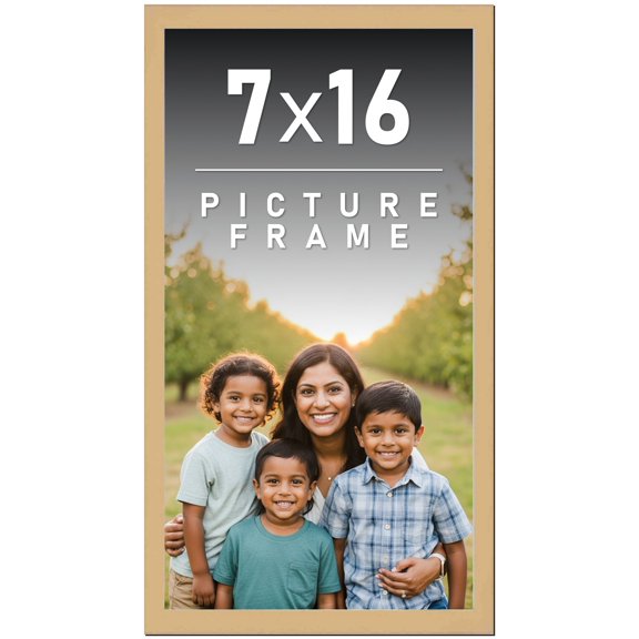7x16 Frame Natural Wood Picture Frame | 0.75 Inch Moulding Width | with UV Acrylic Plexiglass, Foam