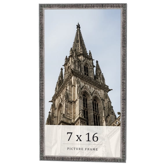 7x16 Frame Silver Grey Distressed Solid Wood Picture Frame | 0.75 Inch Moulding Width | Interior
