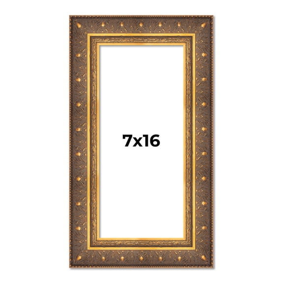 7x16 Frame Vintage Gold Solid Wood Picture Frame | 2.5 Inch Moulding Width | Ornate Bronze Museo