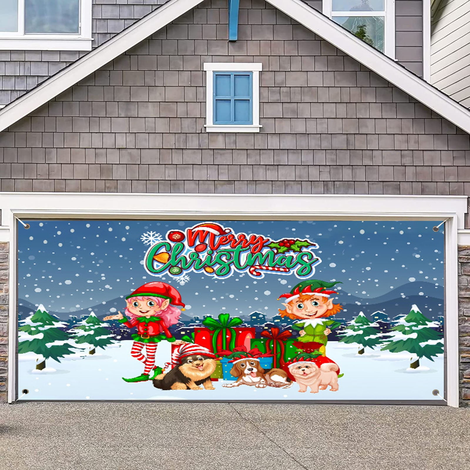 7x16 Ft Holy Night Christmas Outdoor Garage Door Banner Red Blue Night ...