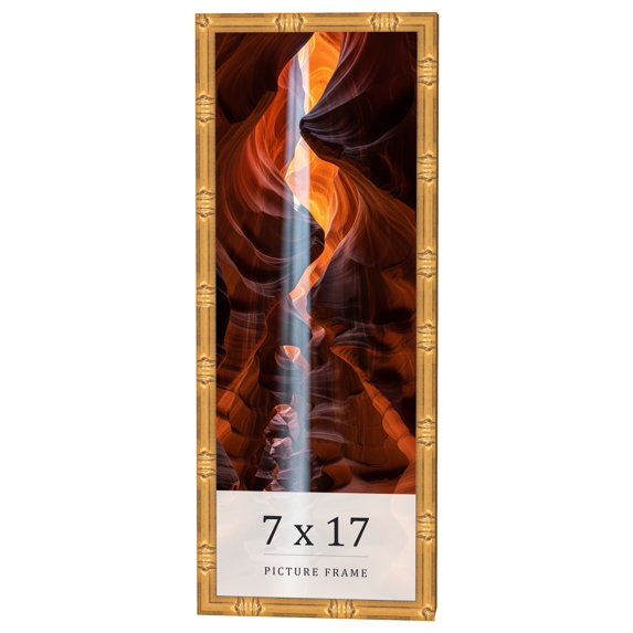 7x17 Frame Gold Bamboo Solid Wood Picture Frame | 1 Inch Moulding Width | Interior Frame Depth 0.75