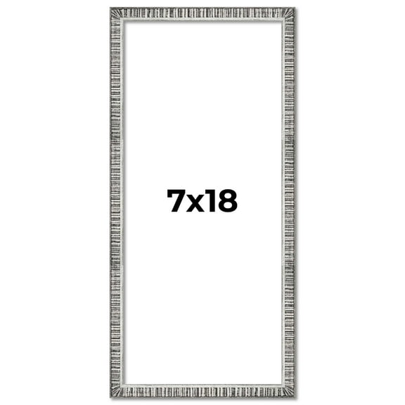 7x18 Frame Silver Grey Distressed Solid Wood Picture Frame | 0.75 Inch Moulding Width | Interior