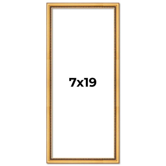 7x19 Frame Beaded Gold Solid Wood Picture Frame | 0.75 Inches Moulding Width | Liscio Oro