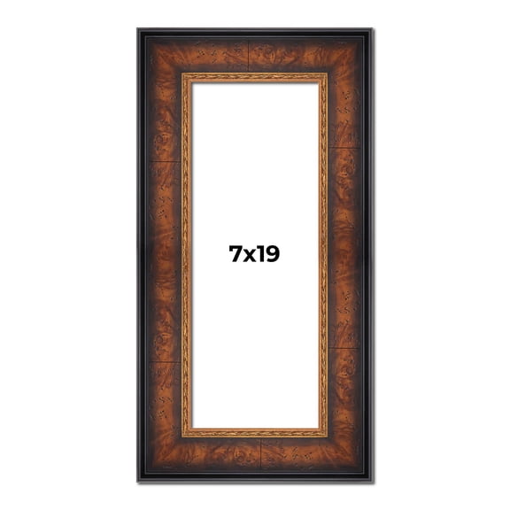 7x19 Frame Brown Walnut Gold Ornate Trim Solid Wood Plein Air Picture Frame | 3 Inch Moulding Width