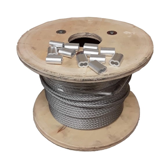 7x19 Galvanized Aircraft Cable Wire Rope 3/16" 500 ft with 3/16" Aluminum Sleeves – 12 Sleeves