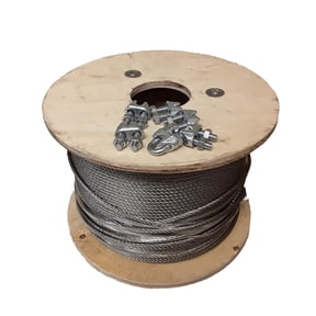 7x19 Galvanized Aircraft Cable Wire Rope 3/16" 500 ft with 3/16" Cable Clamps Clips - 6 Clamps