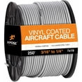 thumbnail image 1 of 7x19 Vinyl Coated Galvanized Steel Aircraft Cable Wire – 3/16” – 1/4” - 250' Reel - for Pulley System or Winch Loop - Marine Wire, Cable Railing, Deck Railing, Fencing - by Xpose Safety, 1 of 6