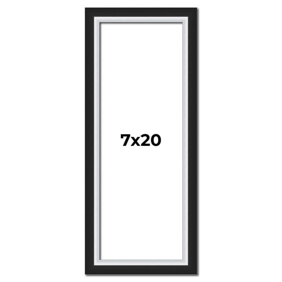 7x20 Frame Black & Silver Solid Wood Picture Frame Width 1.25 Inches | Interior Depth 0.75 Inches |