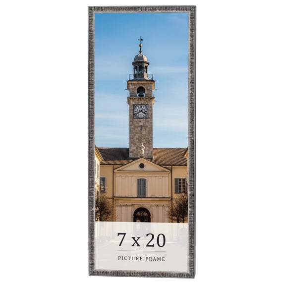 7x20 Frame Silver Grey Distressed Solid Wood Picture Frame | 0.75 Inch Moulding Width | Interior