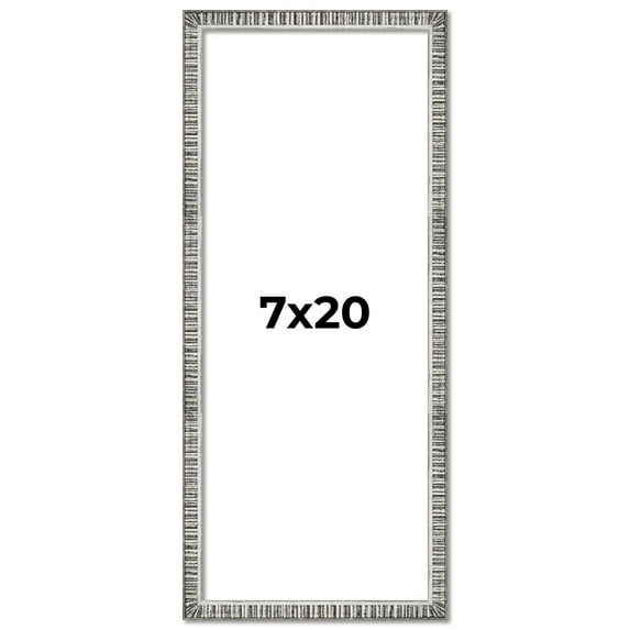 7x20 Frame Silver Grey Distressed Solid Wood Picture Frame | 0.75 Inch Moulding Width | Interior
