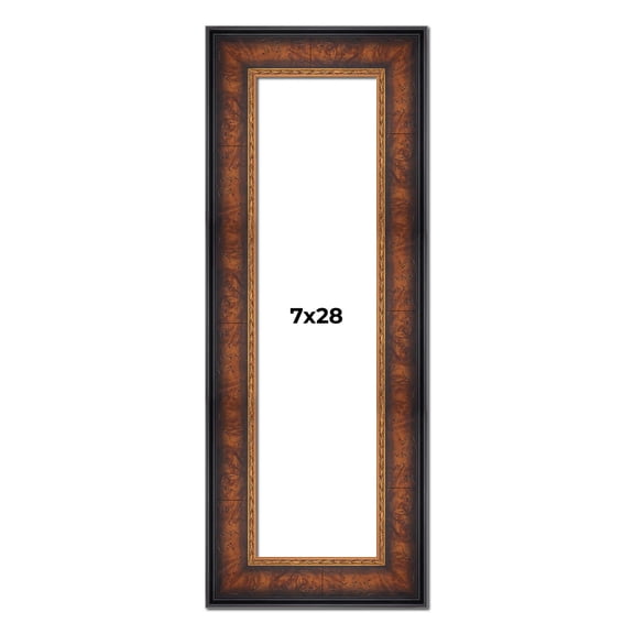 7x28 Frame Brown Walnut Gold Ornate Trim Solid Wood Plein Air Picture Frame | 3 Inch Moulding Width