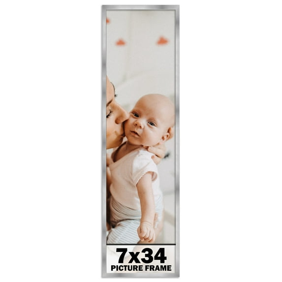 7x34 Frame Silver Stainless Steel Solid Wood Picture Frame | 0.75 Inch Moulding Width | Includes UV