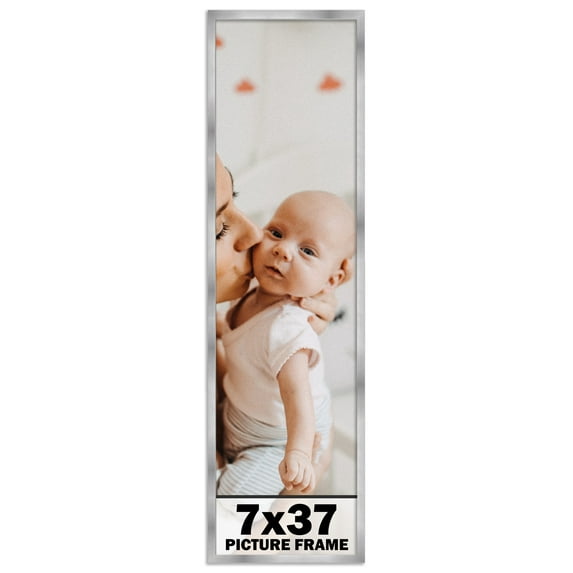 7x37 Frame Silver Stainless Steel Solid Wood Picture Frame | 0.75 Inch Moulding Width | Includes UV