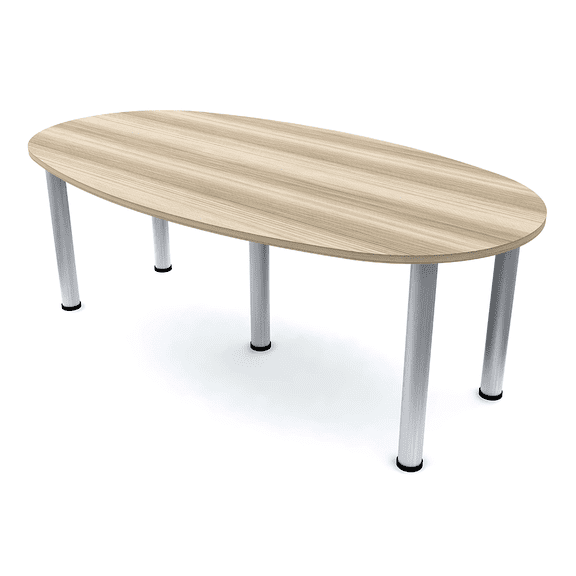 7x4 Boat-Oval Conference Room Table Power And Data Silver Post Legs