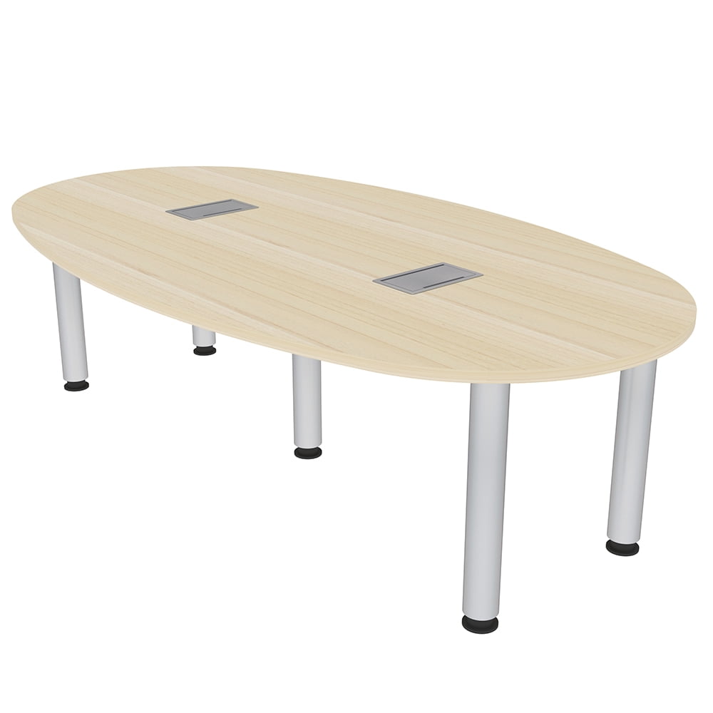 7x4 BoatOval Conference Room Table Power And Data Silver Post Legs