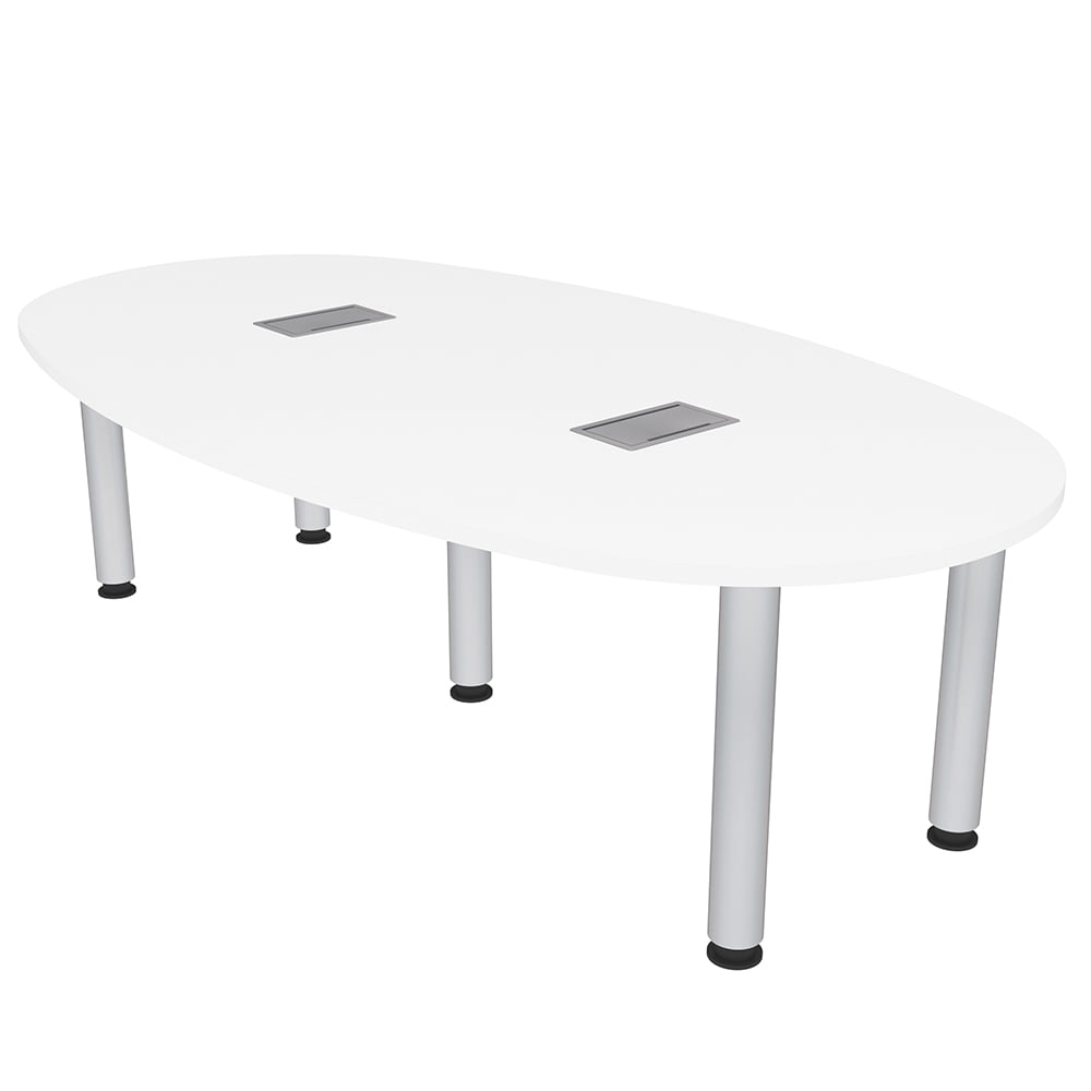7x4 BoatOval Conference Room Table Power And Data Silver Post Legs