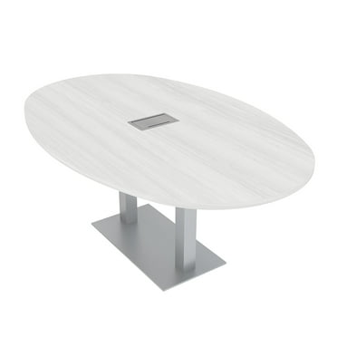 7x4 Boat-Oval Conference Table With Square Metal Base Power And Data