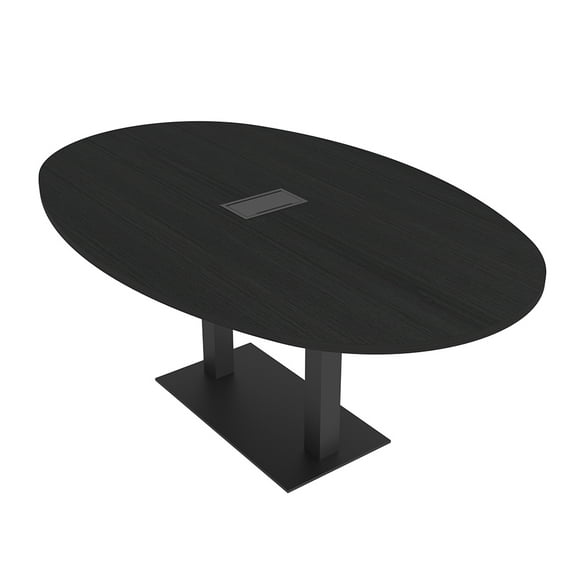 7x4 Boat-Oval Conference Table With Square Metal Base Power And Data