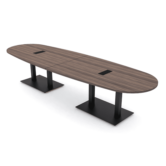 7x4 Boat-Oval Conference Table With Square Metal Base Power And Data