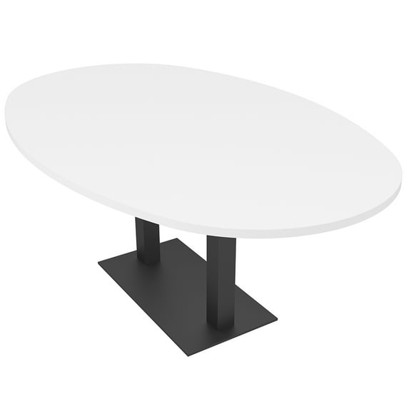 7x4 Boat-Oval Conference Table With Square Metal Base Power And Data