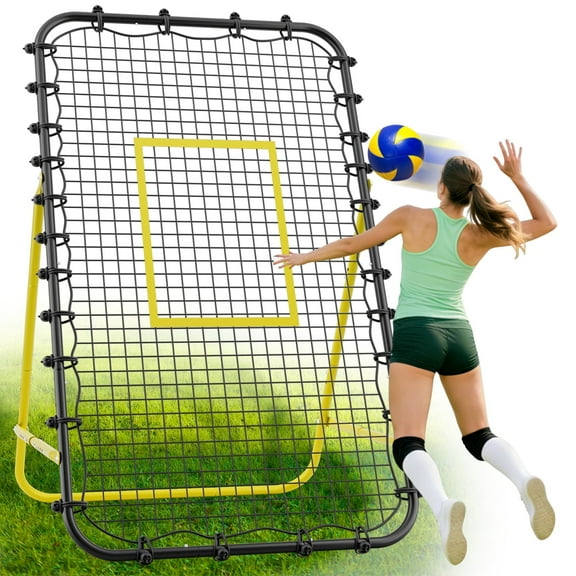 7x4 FT Volleyball Rebounder Net,Ultimate Training Equipment for Volleyball & Lacrosse,Enhanced Bouncing System for Volleying, Bumping, Spiking Drills(Black+Yellow)