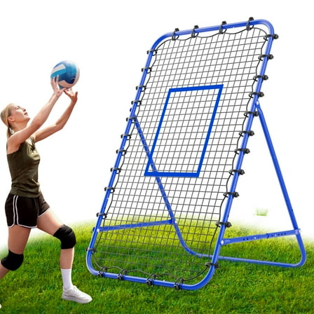 7x4 FT Volleyball Rebounder Net，Ultimate Training Equipment for Volleyball & Lacrosse，Enhanced Bouncing System for Volleying, Bumping, Spiking Drills，Multiple Adjustable Rebound Angles（Blue）