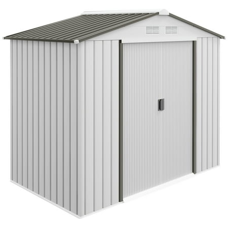 7x4 Garden Shed, Storage Shed with 4 Vents & 2 Sliding Doors, Garden Tool House for Backyard, Patio, Garage, Lawn,White