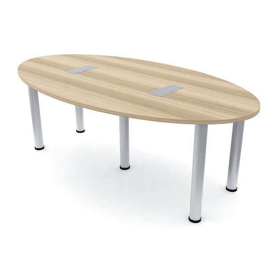 7x4 Oval Conference Room Table With Power And Data Silver Post Legs