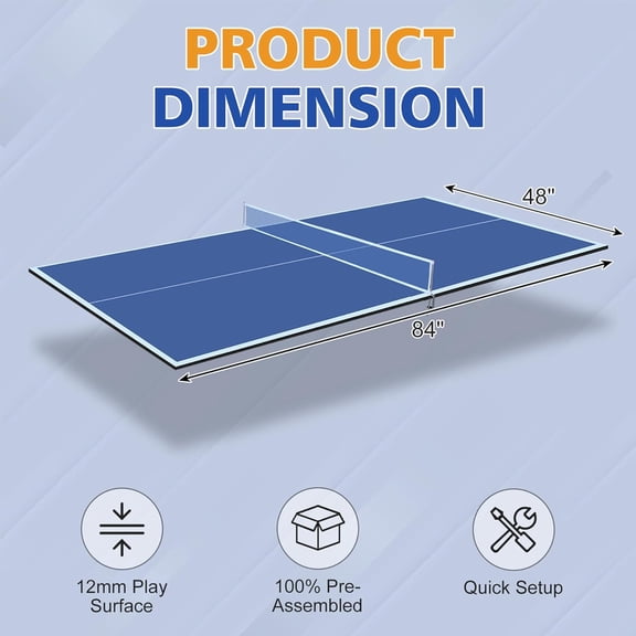 7x4ft Portable Ping Pong Table Top, Foldable Table Tennis Conversion Top with Net & Foam Padding for Pool Dining Tables