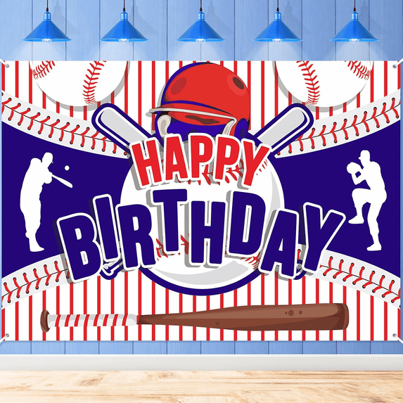 7x5 Baseball Happy Birthday Banner Sports Party Decorations for Boys Teens, Large Themed Wall Backdrop for Team Holiday Celebration
