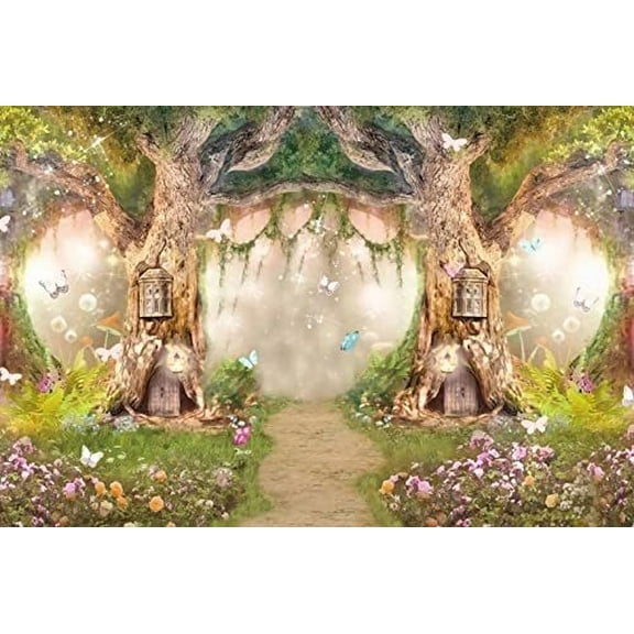 7x5 FT Polyester Spring Backdrop Magical Garden Fairy World with Grass Butterflies Wonderland Background for Children Girls Baby Shower Birthday Party Decor Photo Studio Banner