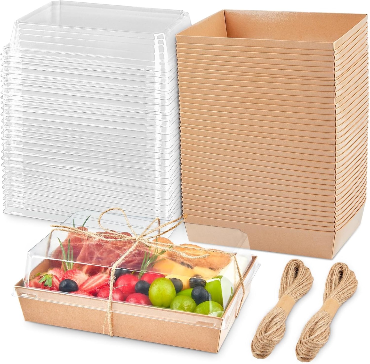 7x5 Inches Charcuterie Boxes with Clear Lids, 25 Pack Paper Bakery