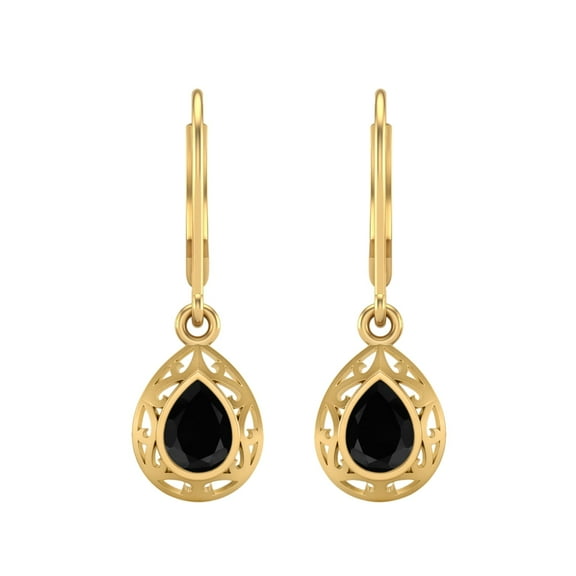 7x5 MM Pear Black Spinel 925 Sterling Silver Gold Vermeil Filigree Dangle Valentines Day Gifts Women Earrings