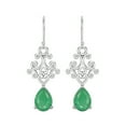 thumbnail image 1 of 7x5 MM Pear Shape Emerald 925 Sterling Silver Filigree Dangle Drop Valentines Day Gifts Women Earring, 1 of 4