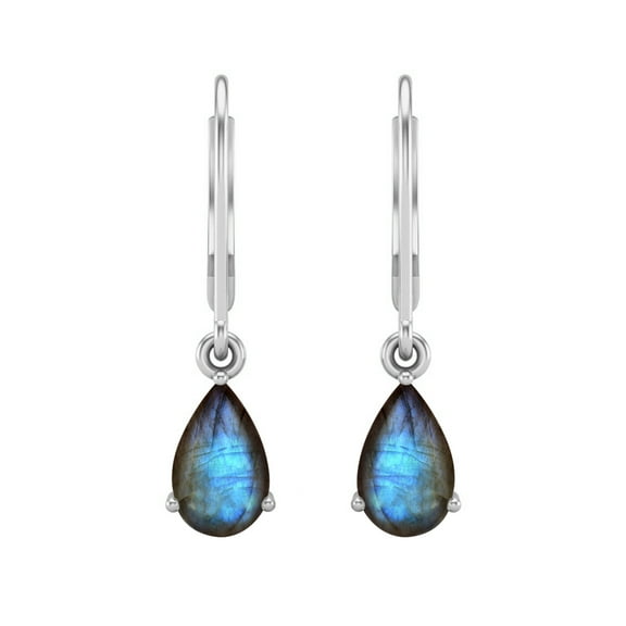 7x5 MM Pear Shape Labradorite 925 Sterling Silver Teardrop Women Dangle Earrings