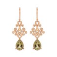 thumbnail image 1 of 7x5 MM Pear Shape Lemon Quartz 925 Sterling Silver Rose Vermeil Filigree Dangle Drop Mother's Day Gift Women Earring, 1 of 4